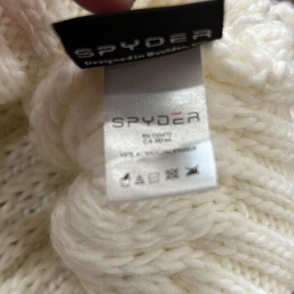 Unisex Cream Float Stitch Knit Beanie Wide Cuff Winter Hat One Size Spyder - Picture 6 of 8